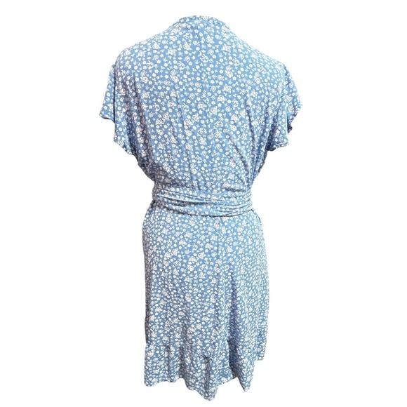 Y2K The Drop Blue White Floral Wrap Midi Dress XL Flutter Sleeve 90s Hippie Boho - Picture 3 of 6